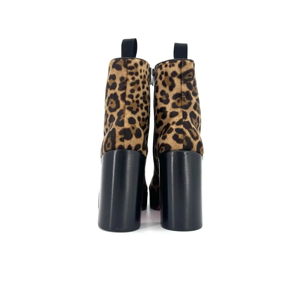 NEW Christian Louboutin Stage 110 Ponyhair Leopard Print Platform Boots 42